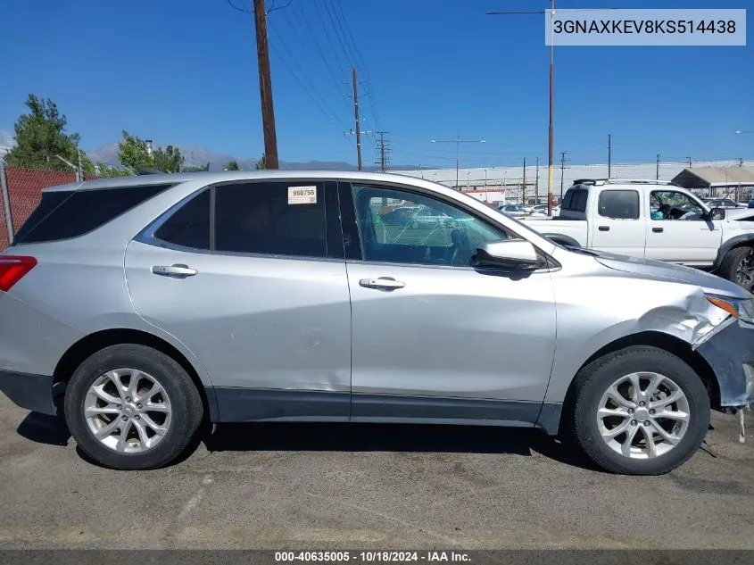 2019 Chevrolet Equinox Lt VIN: 3GNAXKEV8KS514438 Lot: 40635005