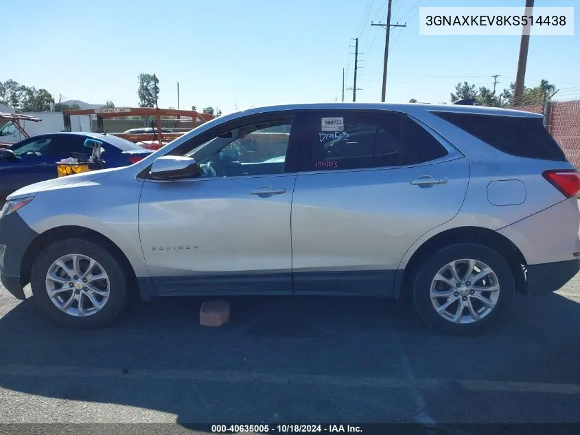 2019 Chevrolet Equinox Lt VIN: 3GNAXKEV8KS514438 Lot: 40635005