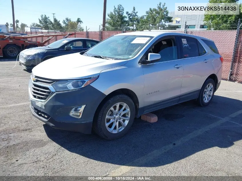 2019 Chevrolet Equinox Lt VIN: 3GNAXKEV8KS514438 Lot: 40635005