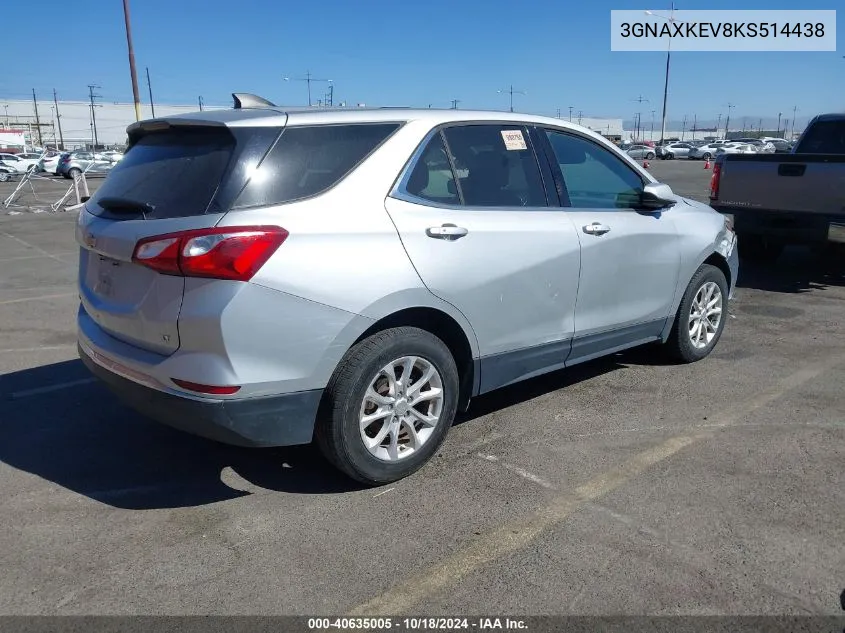 2019 Chevrolet Equinox Lt VIN: 3GNAXKEV8KS514438 Lot: 40635005