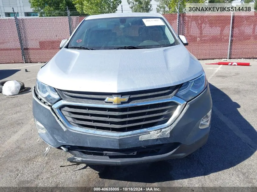 2019 Chevrolet Equinox Lt VIN: 3GNAXKEV8KS514438 Lot: 40635005