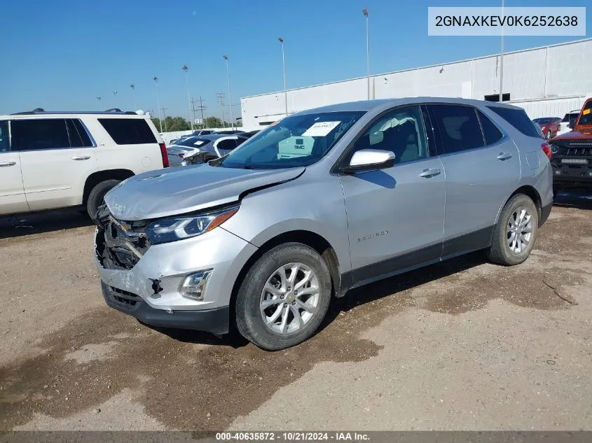 2019 Chevrolet Equinox Lt VIN: 2GNAXKEV0K6252638 Lot: 40635872