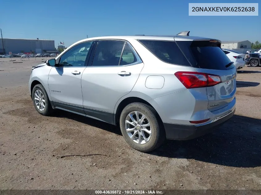 2019 Chevrolet Equinox Lt VIN: 2GNAXKEV0K6252638 Lot: 40635872