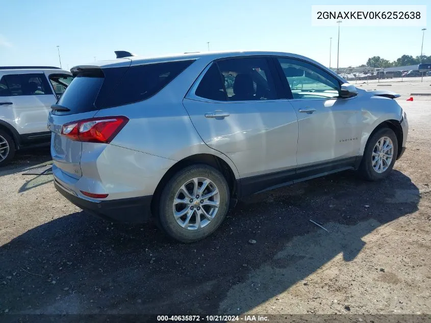 2019 Chevrolet Equinox Lt VIN: 2GNAXKEV0K6252638 Lot: 40635872