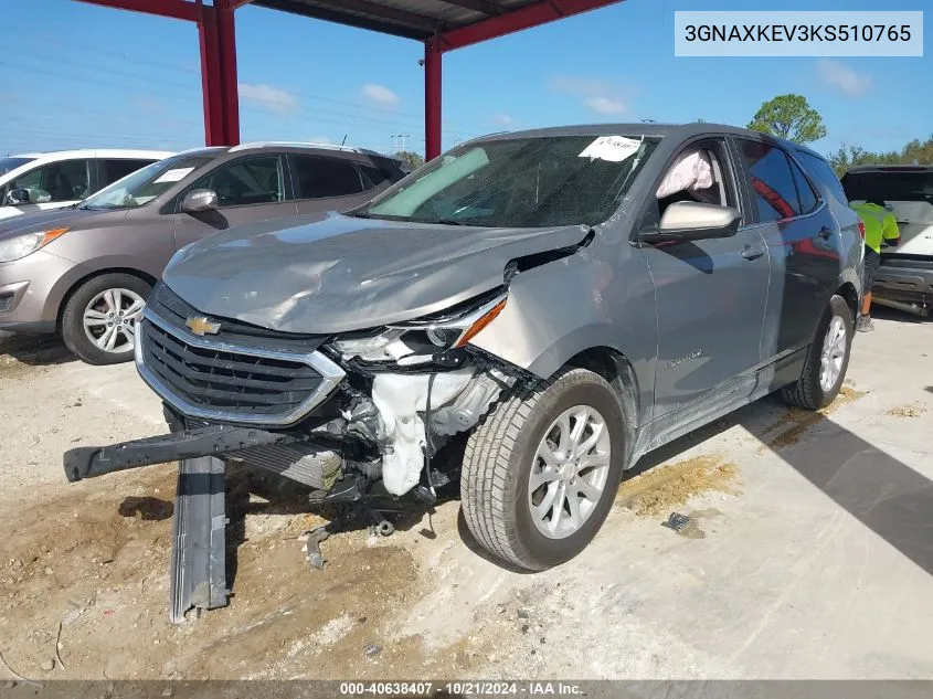 2019 Chevrolet Equinox Lt VIN: 3GNAXKEV3KS510765 Lot: 40638407