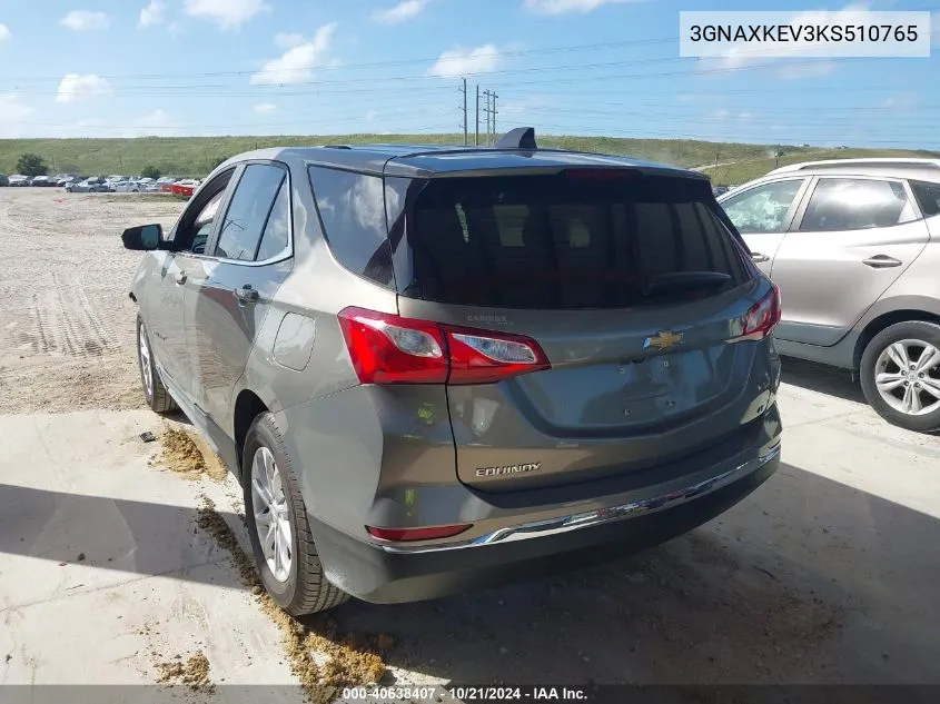 2019 Chevrolet Equinox Lt VIN: 3GNAXKEV3KS510765 Lot: 40638407