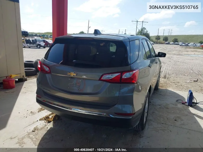 2019 Chevrolet Equinox Lt VIN: 3GNAXKEV3KS510765 Lot: 40638407