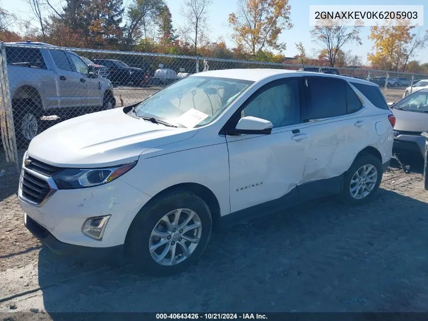 2019 Chevrolet Equinox Lt VIN: 2GNAXKEV0K6205903 Lot: 40643426