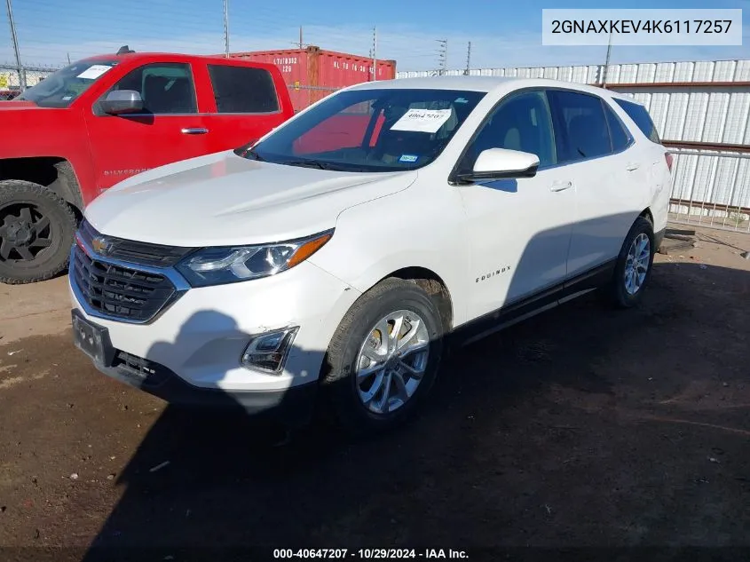 2019 Chevrolet Equinox Lt VIN: 2GNAXKEV4K6117257 Lot: 40647207