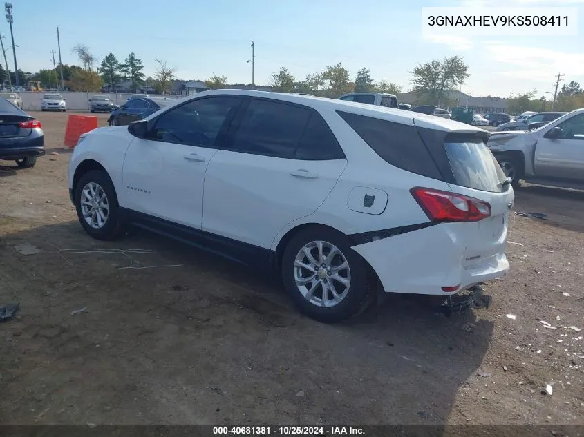 3GNAXHEV9KS508411 2019 Chevrolet Equinox Ls