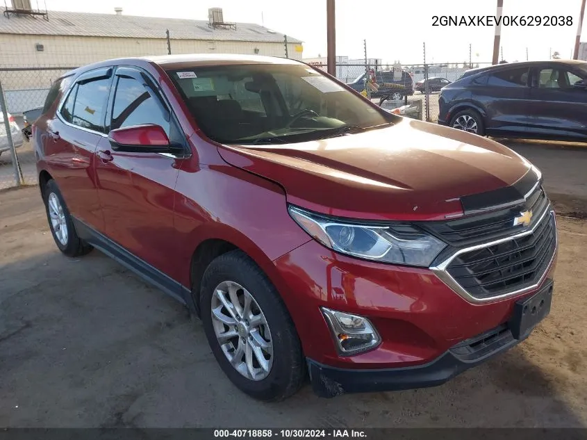 2019 Chevrolet Equinox Lt VIN: 2GNAXKEV0K6292038 Lot: 40718858