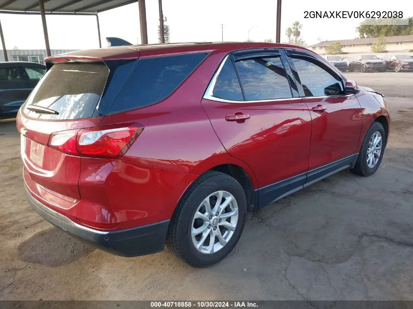 2019 Chevrolet Equinox Lt VIN: 2GNAXKEV0K6292038 Lot: 40718858