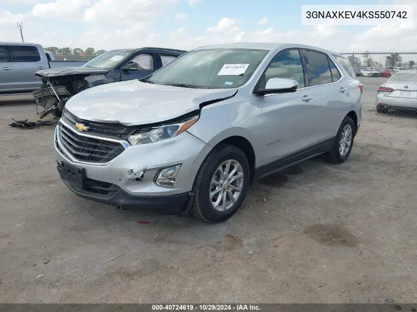 2019 Chevrolet Equinox Lt VIN: 3GNAXKEV4KS550742 Lot: 40724619