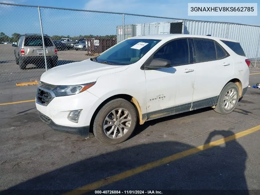 2019 Chevrolet Equinox Ls VIN: 3GNAXHEV8KS662785 Lot: 40726884