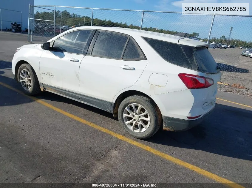 2019 Chevrolet Equinox Ls VIN: 3GNAXHEV8KS662785 Lot: 40726884