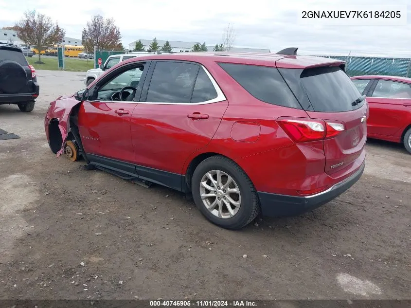 2019 Chevrolet Equinox Lt VIN: 2GNAXUEV7K6184205 Lot: 40746905