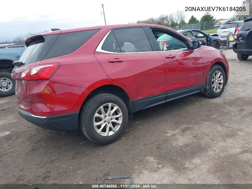 2019 Chevrolet Equinox Lt VIN: 2GNAXUEV7K6184205 Lot: 40746905