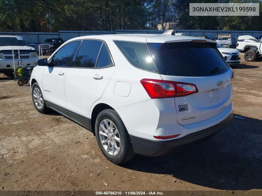 2019 Chevrolet Equinox Ls VIN: 3GNAXHEV2KL199598 Lot: 40766210