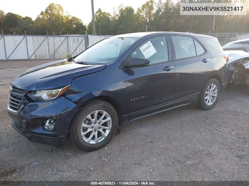 2019 Chevrolet Equinox Ls VIN: 3GNAXHEV9KS521417 Lot: 40766921