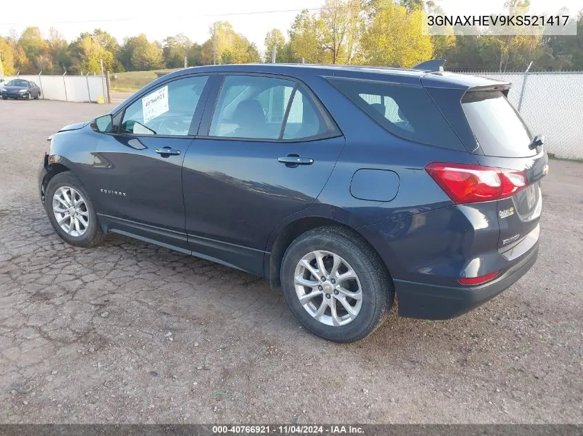 2019 Chevrolet Equinox Ls VIN: 3GNAXHEV9KS521417 Lot: 40766921