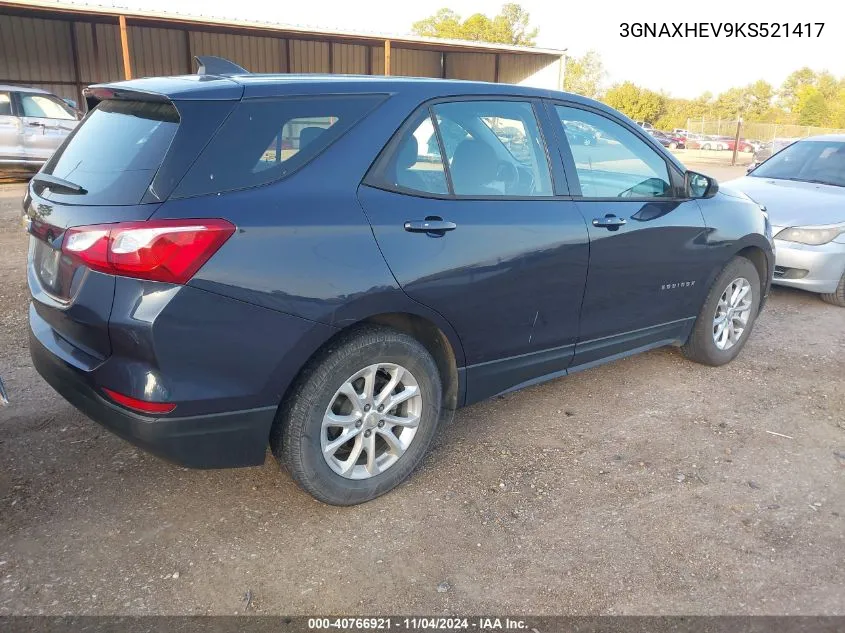 2019 Chevrolet Equinox Ls VIN: 3GNAXHEV9KS521417 Lot: 40766921