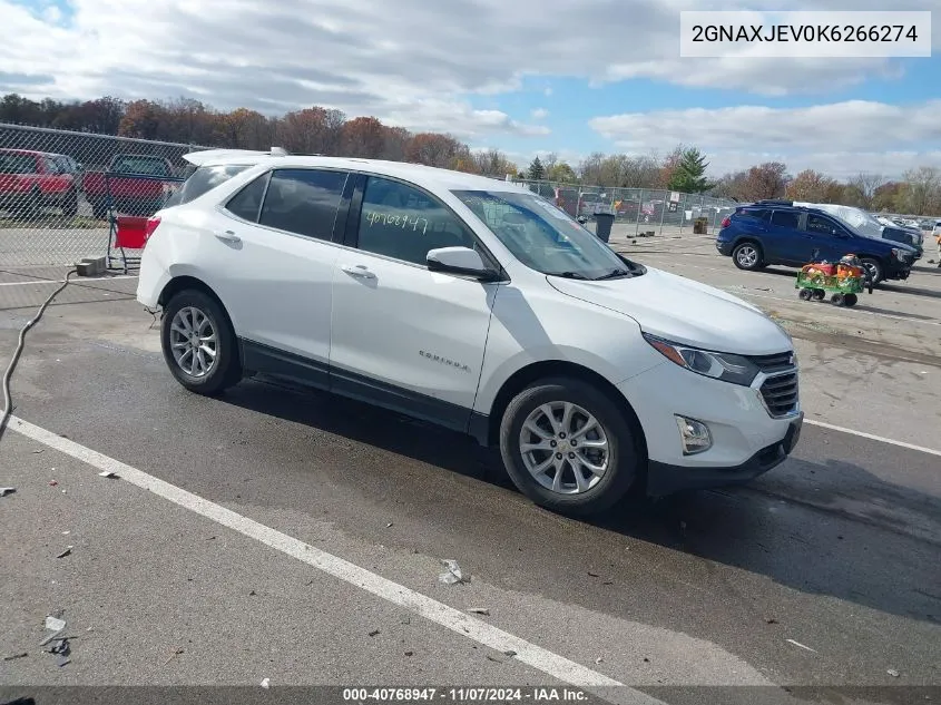 2019 Chevrolet Equinox Lt VIN: 2GNAXJEV0K6266274 Lot: 40768947