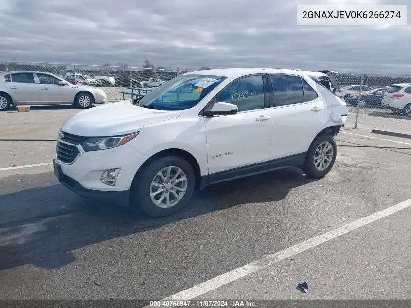 2019 Chevrolet Equinox Lt VIN: 2GNAXJEV0K6266274 Lot: 40768947