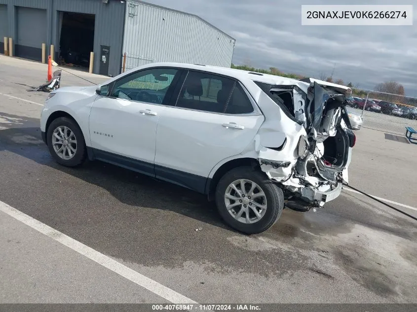 2019 Chevrolet Equinox Lt VIN: 2GNAXJEV0K6266274 Lot: 40768947