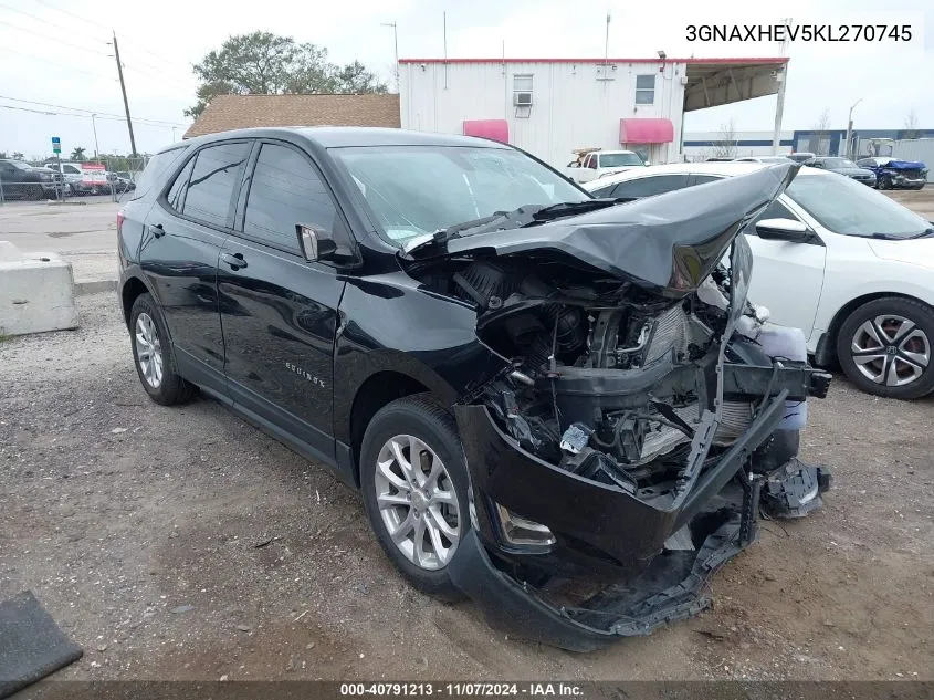 2019 Chevrolet Equinox Ls VIN: 3GNAXHEV5KL270745 Lot: 40791213