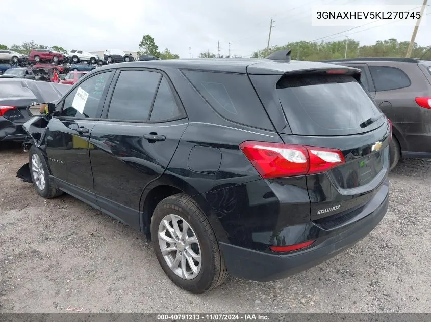 2019 Chevrolet Equinox Ls VIN: 3GNAXHEV5KL270745 Lot: 40791213