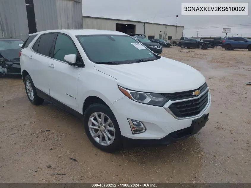 2019 Chevrolet Equinox Lt VIN: 3GNAXKEV2KS610002 Lot: 40793252