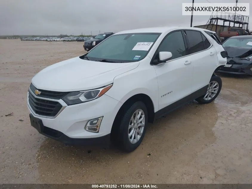 2019 Chevrolet Equinox Lt VIN: 3GNAXKEV2KS610002 Lot: 40793252