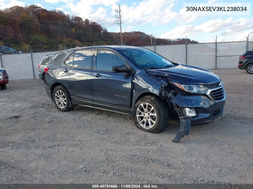 2019 Chevrolet Equinox Ls VIN: 3GNAXSEV3KL238034 Lot: 40793666