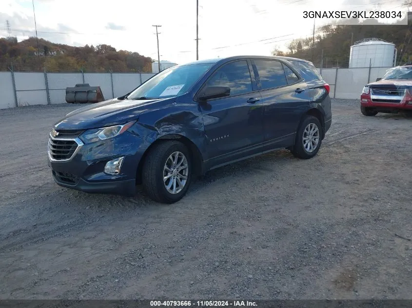 2019 Chevrolet Equinox Ls VIN: 3GNAXSEV3KL238034 Lot: 40793666