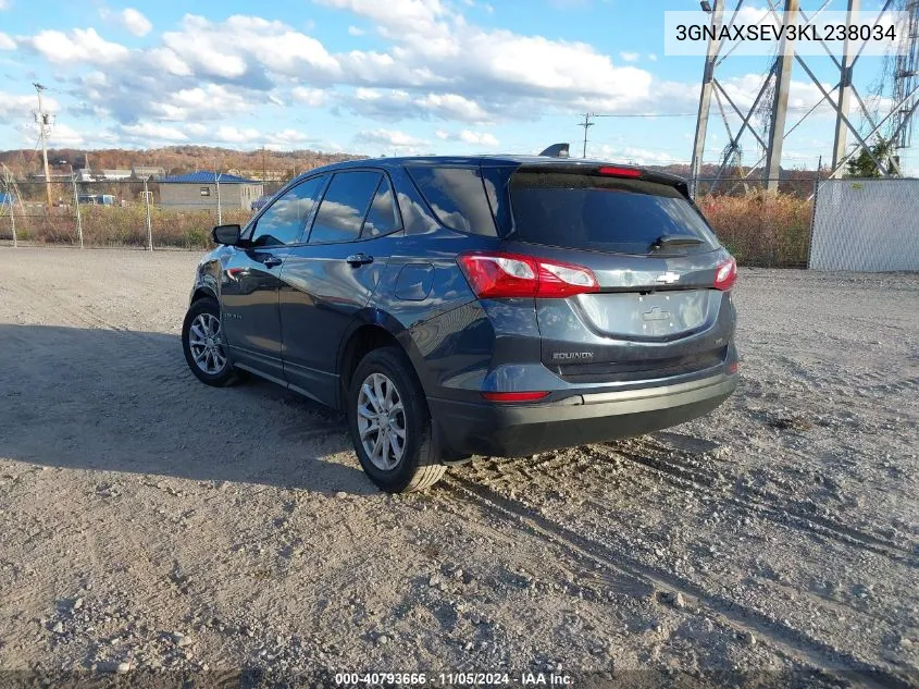 2019 Chevrolet Equinox Ls VIN: 3GNAXSEV3KL238034 Lot: 40793666