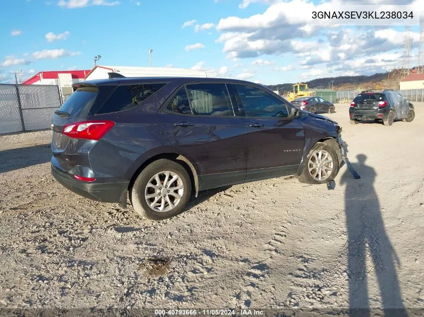 2019 Chevrolet Equinox Ls VIN: 3GNAXSEV3KL238034 Lot: 40793666