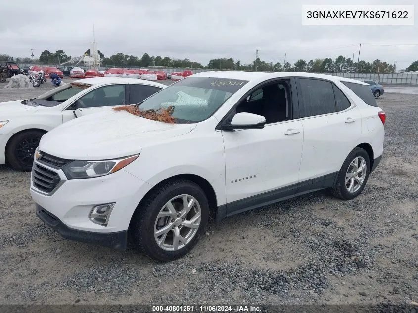 2019 Chevrolet Equinox Lt VIN: 3GNAXKEV7KS671622 Lot: 40801251