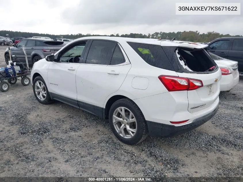 2019 Chevrolet Equinox Lt VIN: 3GNAXKEV7KS671622 Lot: 40801251