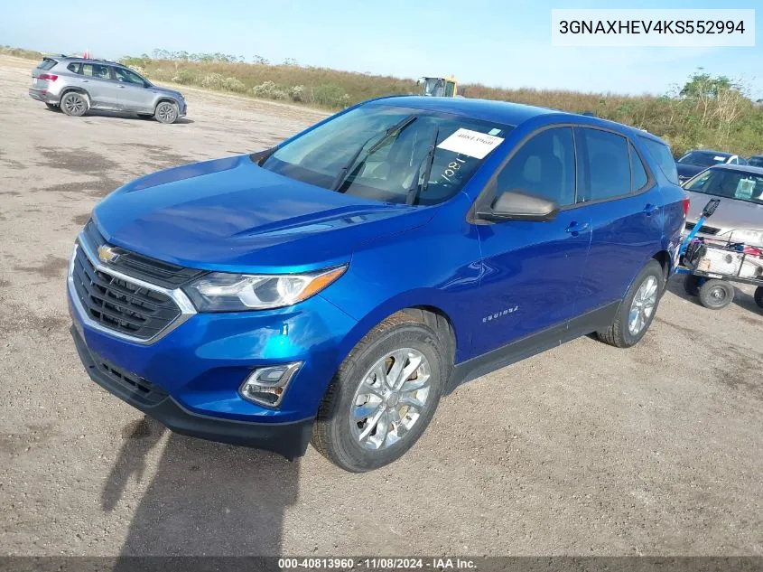 2019 Chevrolet Equinox Ls VIN: 3GNAXHEV4KS552994 Lot: 40813960