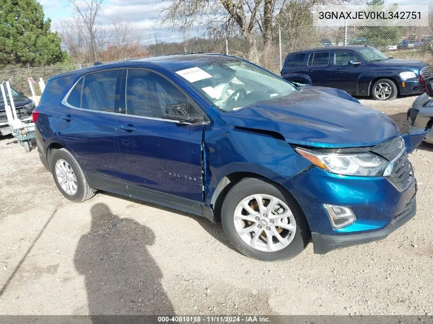 2019 Chevrolet Equinox Lt VIN: 3GNAXJEV0KL342751 Lot: 40818188