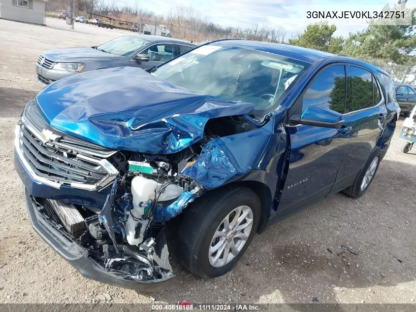 2019 Chevrolet Equinox Lt VIN: 3GNAXJEV0KL342751 Lot: 40818188