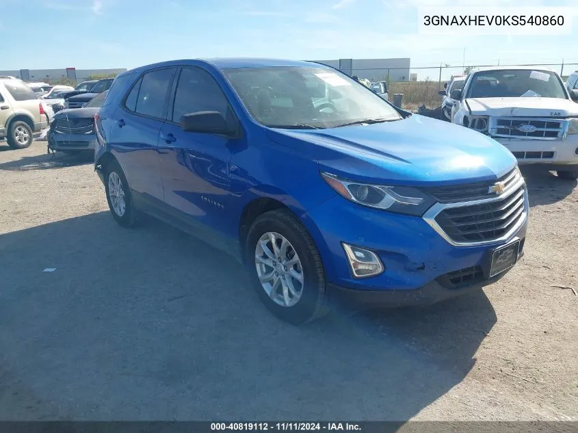 2019 Chevrolet Equinox Ls VIN: 3GNAXHEV0KS540860 Lot: 40819112