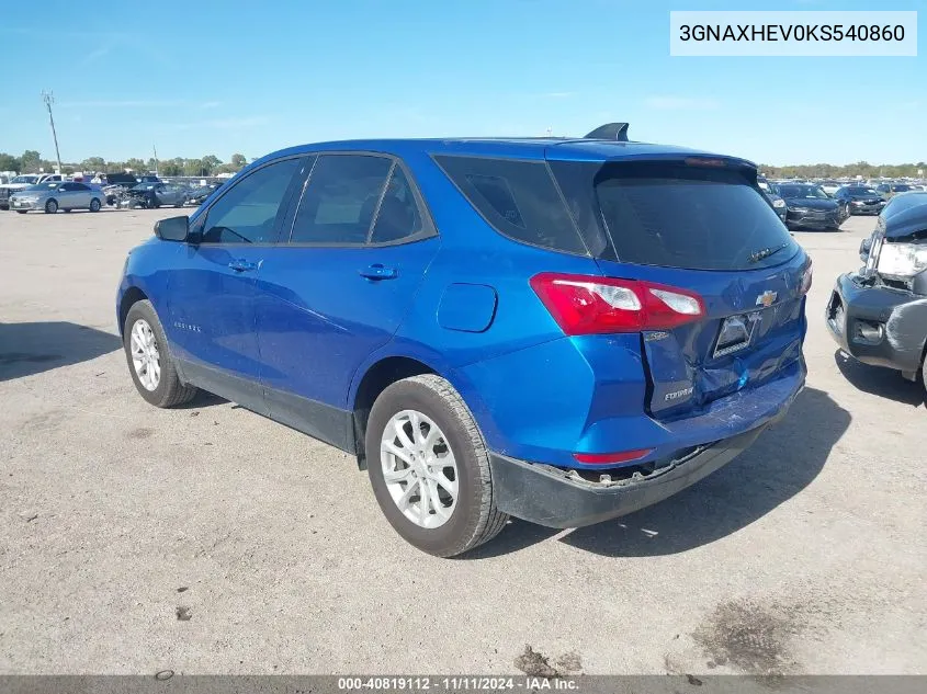 2019 Chevrolet Equinox Ls VIN: 3GNAXHEV0KS540860 Lot: 40819112