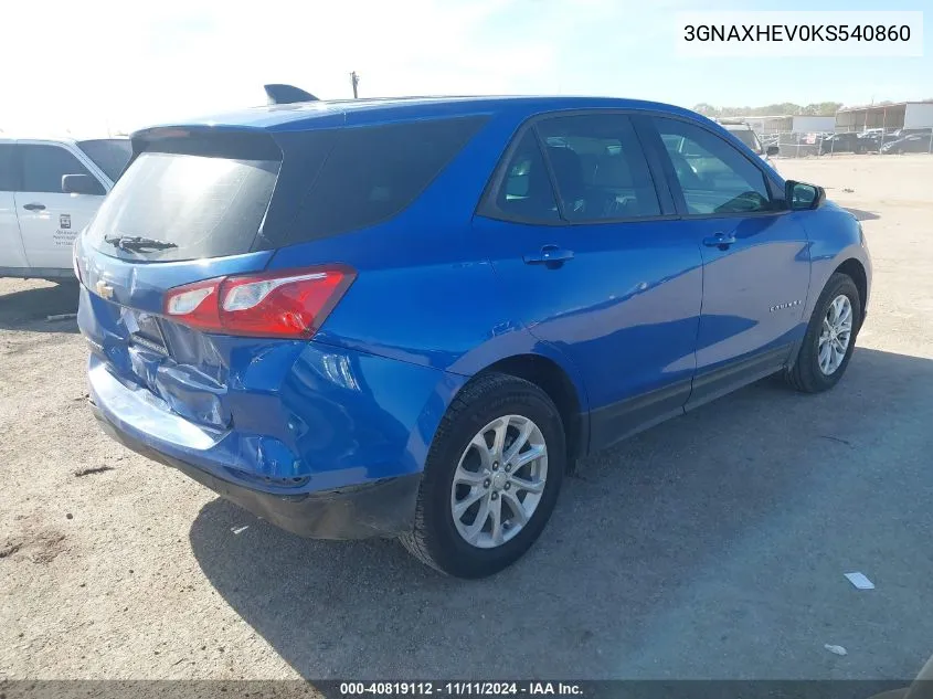 2019 Chevrolet Equinox Ls VIN: 3GNAXHEV0KS540860 Lot: 40819112