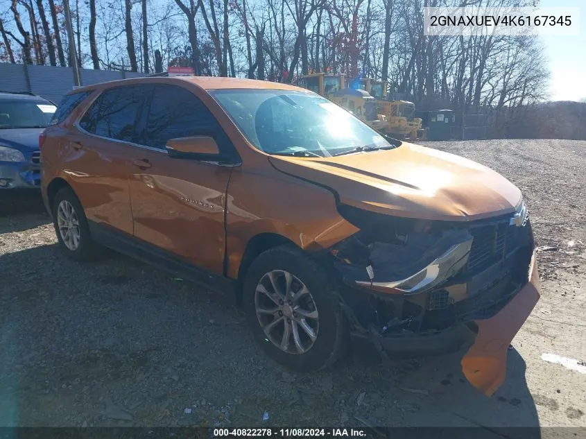 2019 Chevrolet Equinox Lt VIN: 2GNAXUEV4K6167345 Lot: 40822278