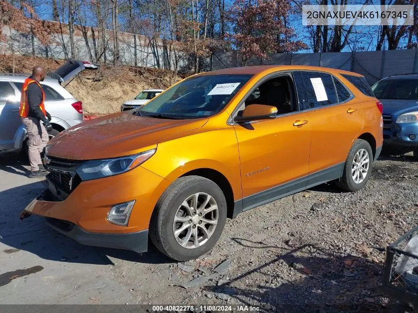 2019 Chevrolet Equinox Lt VIN: 2GNAXUEV4K6167345 Lot: 40822278