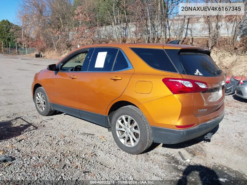 2019 Chevrolet Equinox Lt VIN: 2GNAXUEV4K6167345 Lot: 40822278