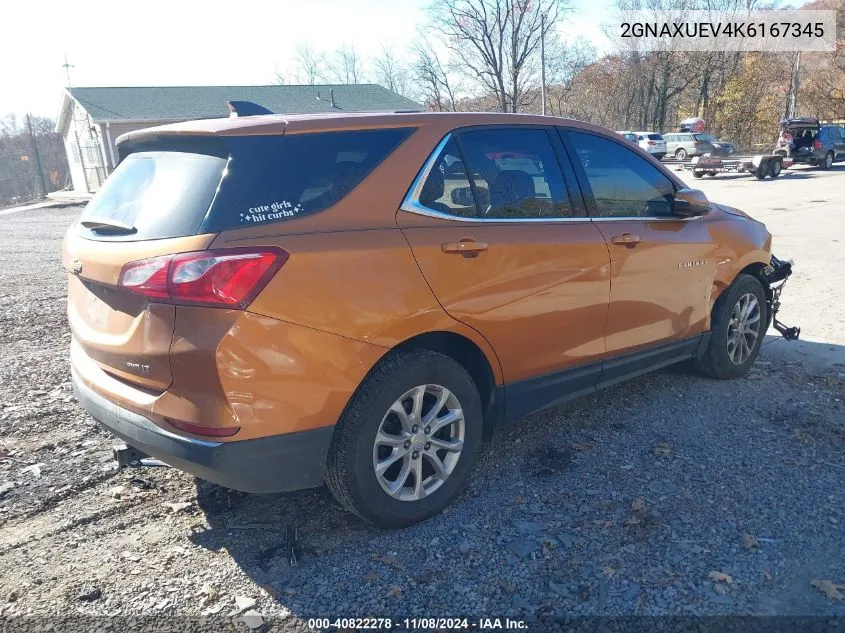 2019 Chevrolet Equinox Lt VIN: 2GNAXUEV4K6167345 Lot: 40822278