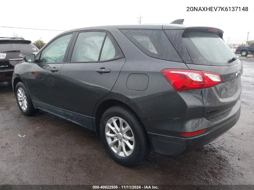 2019 Chevrolet Equinox Ls VIN: 2GNAXHEV7K6137148 Lot: 40822508