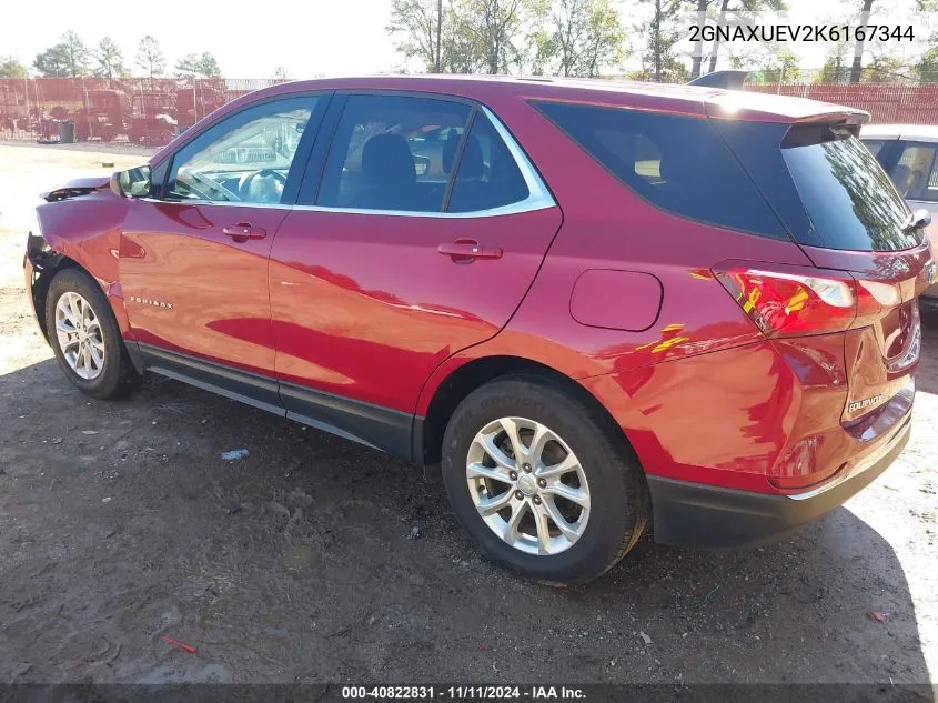 2019 Chevrolet Equinox Lt VIN: 2GNAXUEV2K6167344 Lot: 40822831